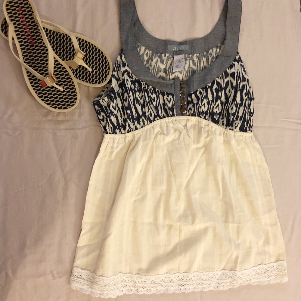 NWOT Delia's Cream and Blue Cotton Tank Top